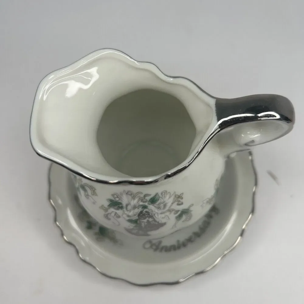 Vintage Lefton China 25th Anniversary Creamer Pitcher and Saucer Set 1134